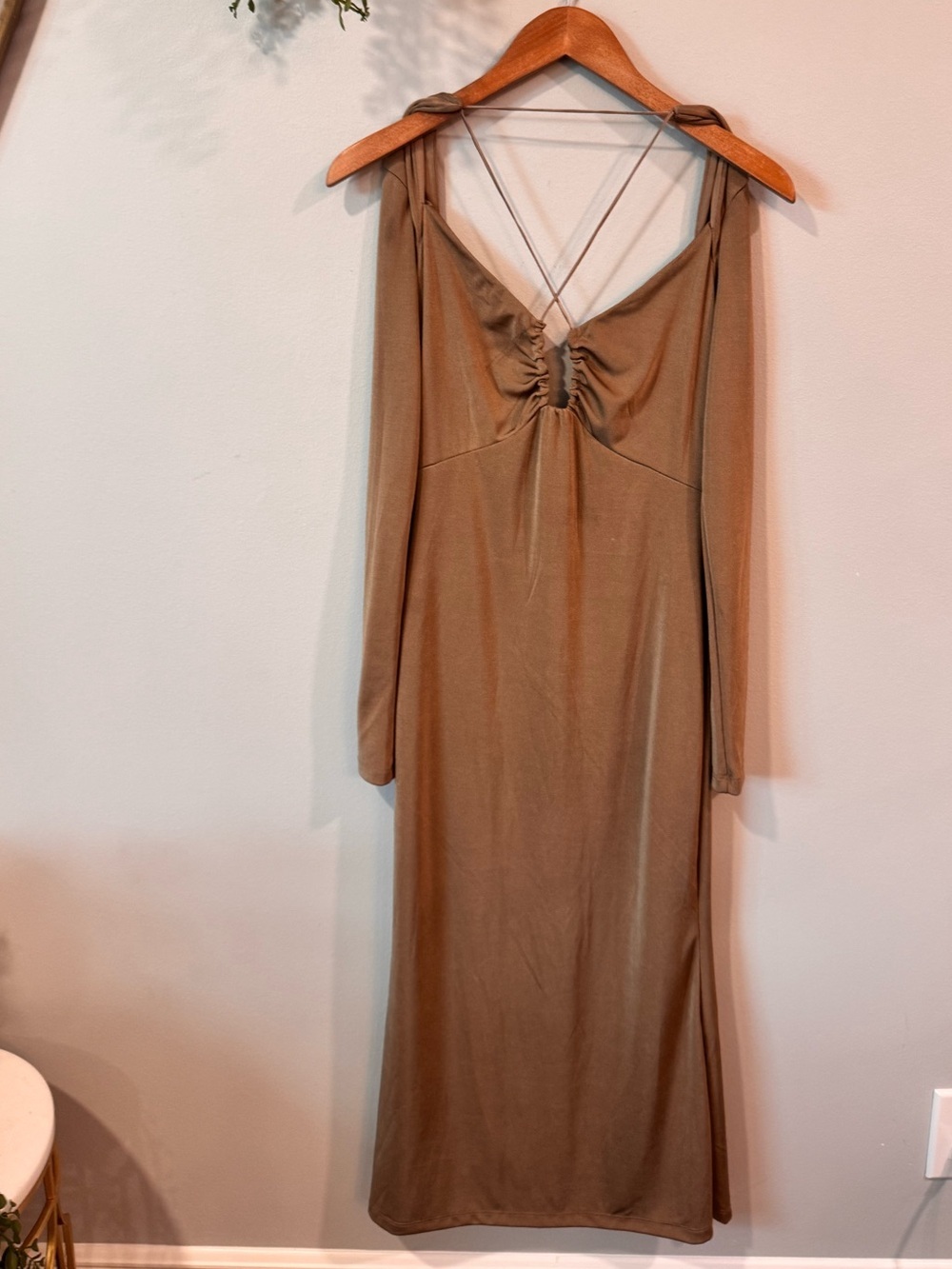 Jason Wu Tan/Olive Long Sleeve Dress with Crisscross Straps Size Small